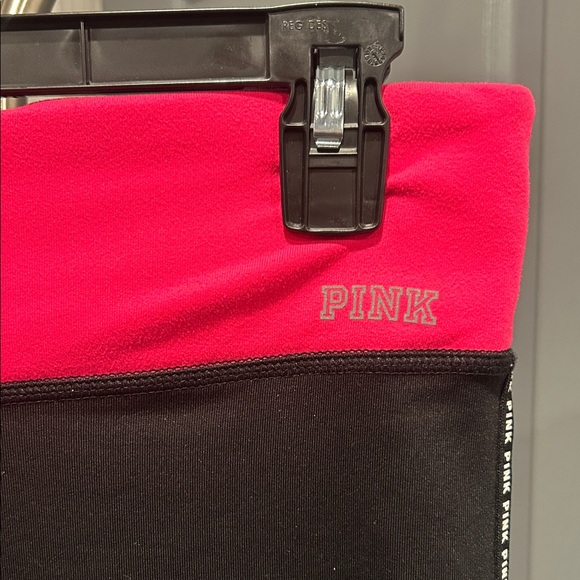 PINK Victoria's Secret Black Ultimate Yoga Leggings with Vibrant Pink Waist. - Picture 2 of 8